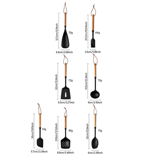 Silicone Kitchen Utensil Set with Wooden Handles