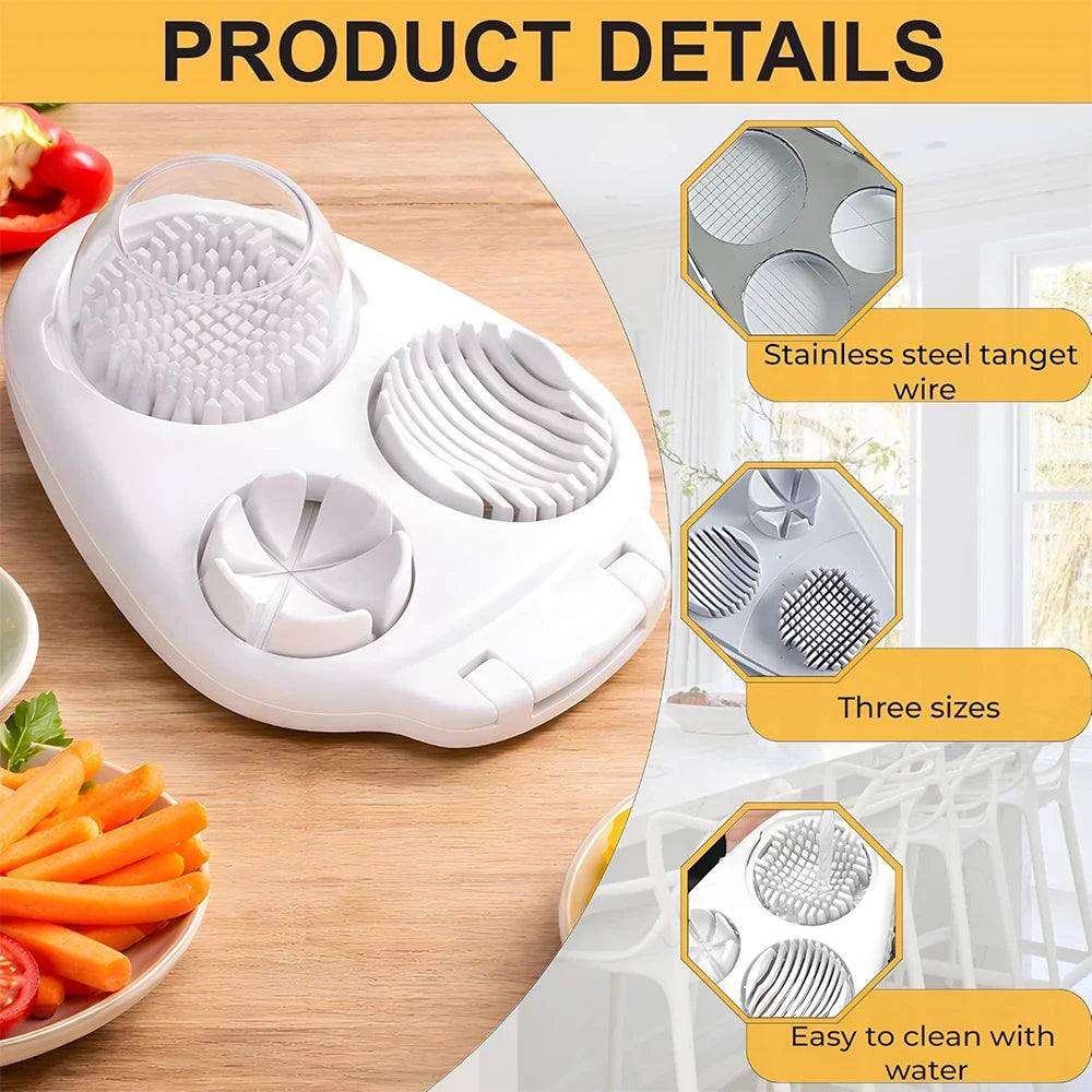 3 in 1 Stainless Steel Egg Slicer – Egg Cutter, Dicer & Wedger – Perfect for Boiled Eggs, Strawberries & Mushrooms – Available in White & Yellow Colours
