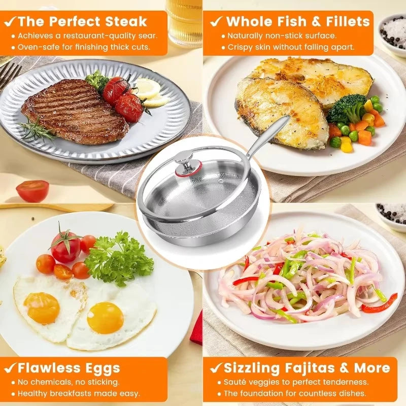 Titanium Fish Scale Hammered Uncoated Non-Stick Frying Pan with Glass Lid – Induction Compatible Steak & Stir-Fry Pan – Ideal for Searing, Frying & Everyday Cooking – Available in 26cm, 28cm & 30cm
