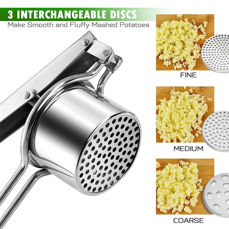 Stainless Steel Potato Ricer with 3 Interchangeable Discs