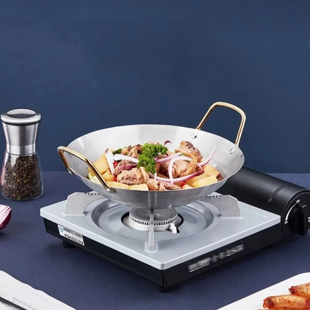 Stainless Steel Wok with Golden Dual Handles – Thick, Durable Chef’s Cooking Wok Pan – Perfect for Stir-Frying, Deep-Frying, Steaming, Boiling, Searing, Smoking & More – Available in 22cm, 24cm, 26cm, 28cm & 30cm Size