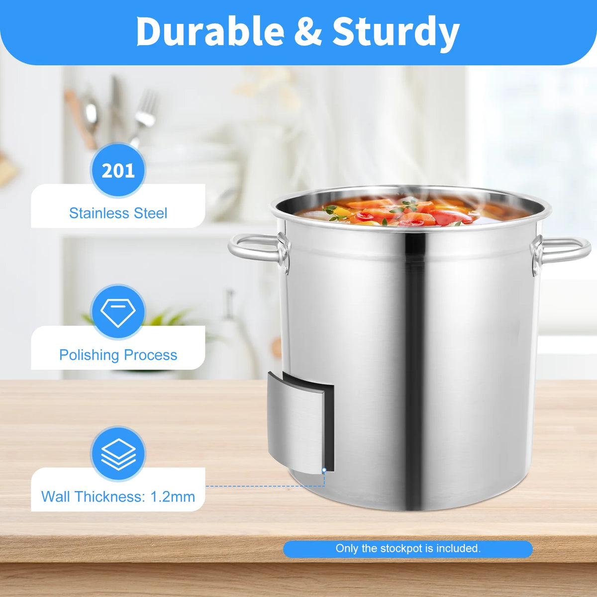 Large Stainless Steel Stock Pot with Lid & Handles – Commercial Soup Pot & Food Storage Container – Great for Soups, Stocks & Batch Cooking – Available in 35L, 50L & 70L