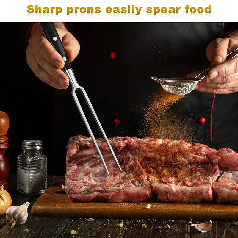Stainless Steel Meat Carving Fork with Long Handle – Sharp Prong Grill & Serving Fork – Best for Carving Chicken, Turkey & Beef