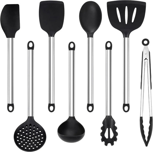 8-Piece Silicone Kitchen Utensils Set – Non-Scratch, Heat Resistant | Spatula, Spoons, Tongs & More