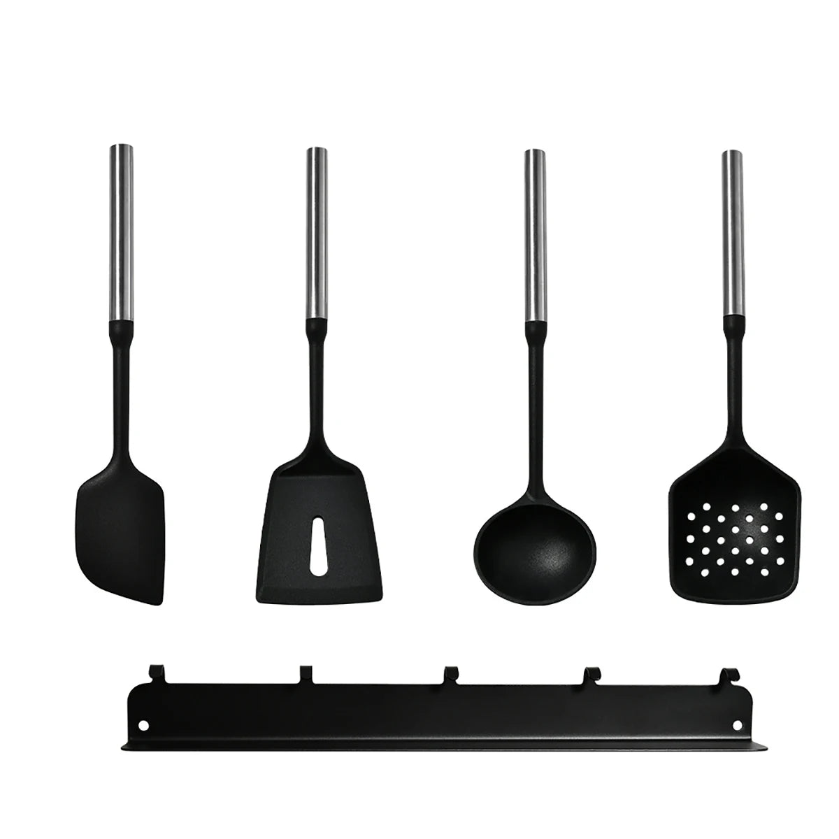 Stainless Steel Handle Silicone Kitchen Utensil Set – Cooking Utensils for Non-Stick Cookware – Spatula, Ladle, Turner & More – Available in Multiple Sets (5 Pieces / 6 Pieces)