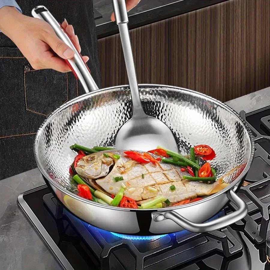 Pure Titanium Wok – Uncoated Round-Bottom Stir-Fry Wok for Concave Induction & Gas Hobs – Ideal for High-Heat Stir-Frying (30cm)