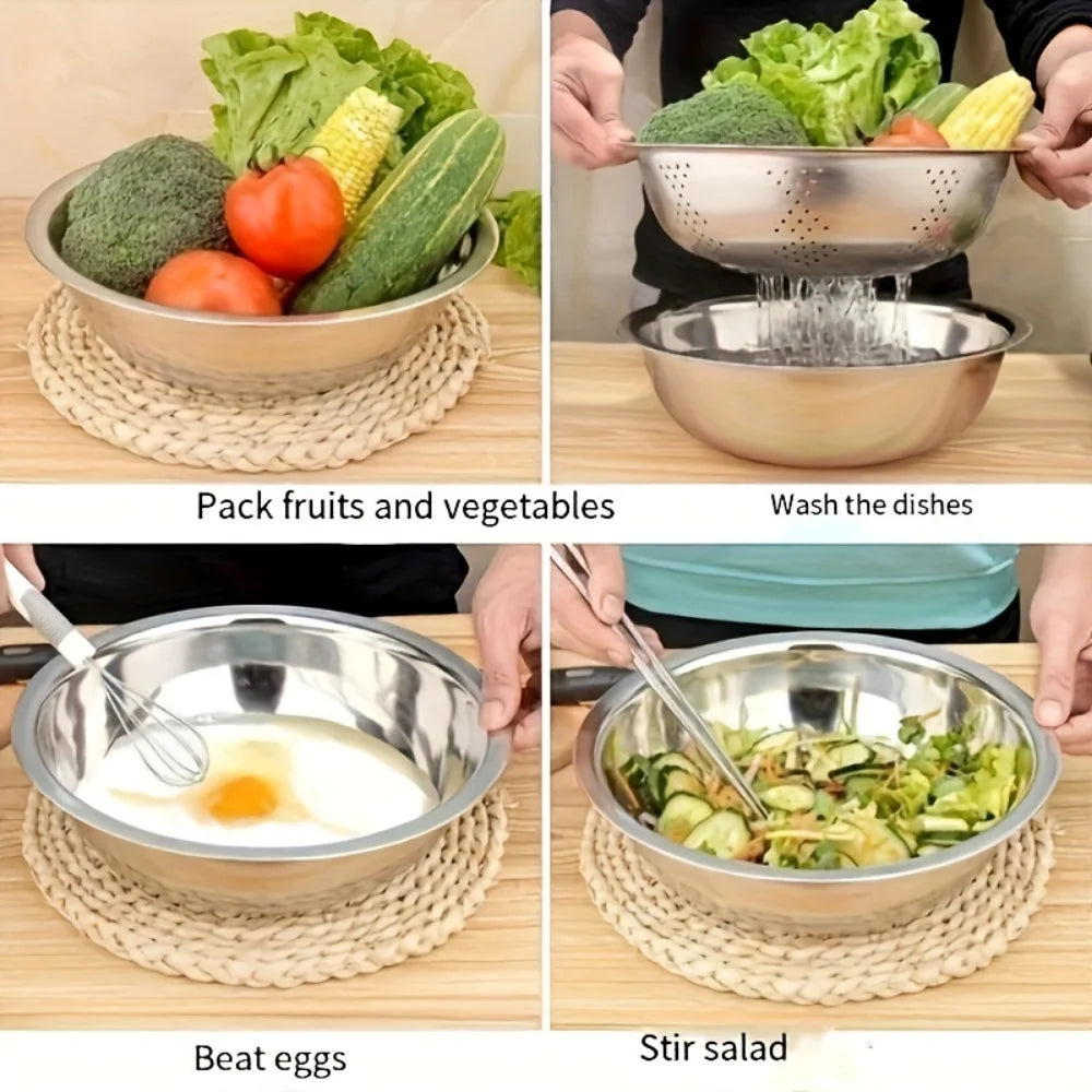 3 Piece Stainless Steel Grater & Mandoline Set with Draining Bowl – Multi-Function Slicer & Vegetable Washing Basket – Great for Potatoes, Carrots & Salads