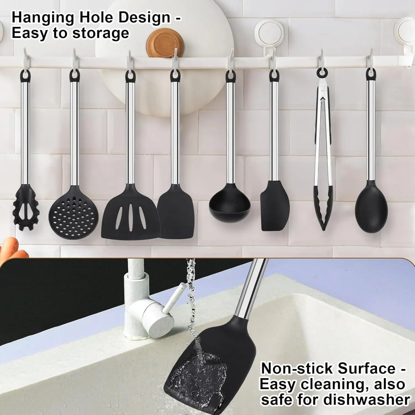 8-Piece Silicone Kitchen Utensils Set – Non-Scratch, Heat Resistant | Spatula, Spoons, Tongs & More