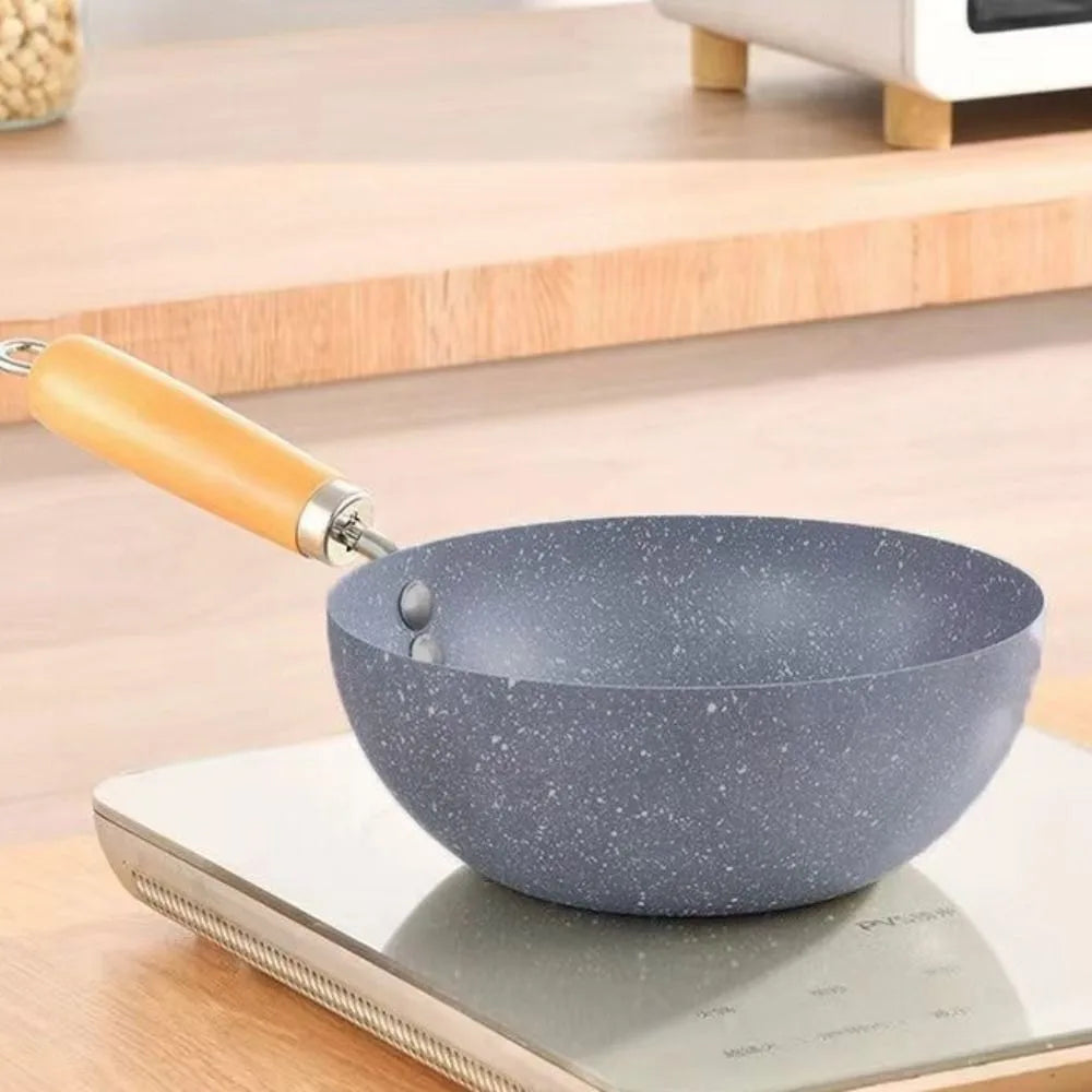 Marble-Coated Non-Stick Wok with Anti-Scalding Handle – Lightweight Stir-Fry Pan Ideal for Stir-Frying, Searing, Deep-Frying, Steaming, Boiling & Daily Cooking – Available in 20cm, 22cm & 24cm Sizes