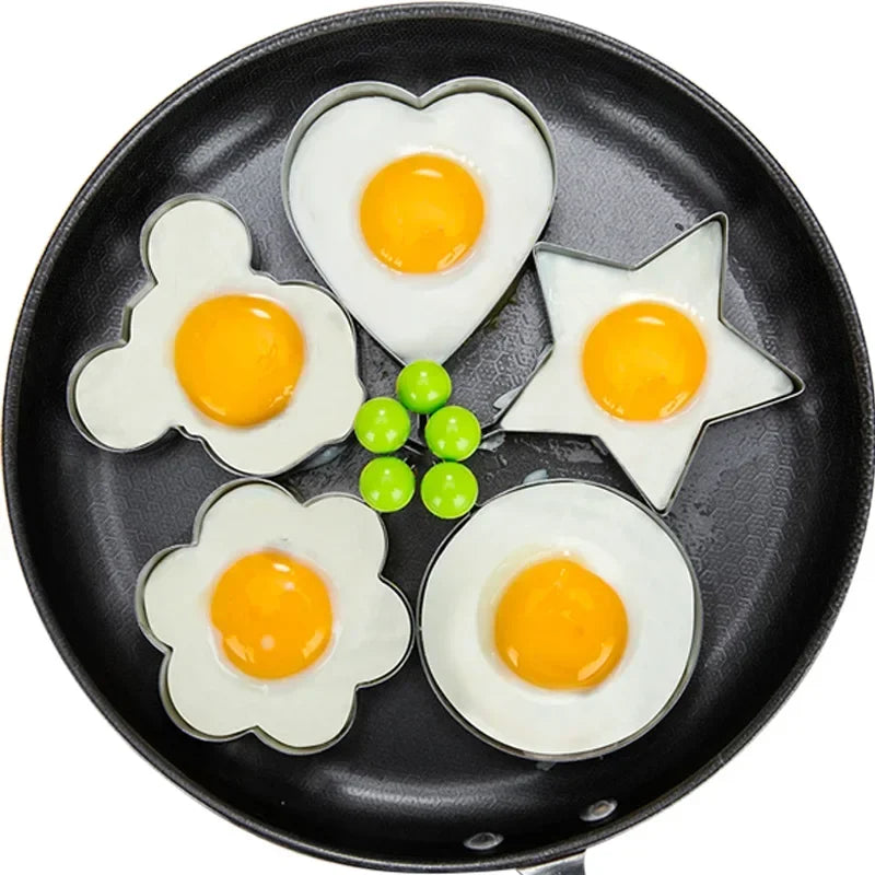 Stainless Steel Heart & Shaped Egg Moulds with Handles – Fried Egg & Pancake Rings – Great for Breakfasts, Omelettes & Special Occasions – Available in Singles & Sets