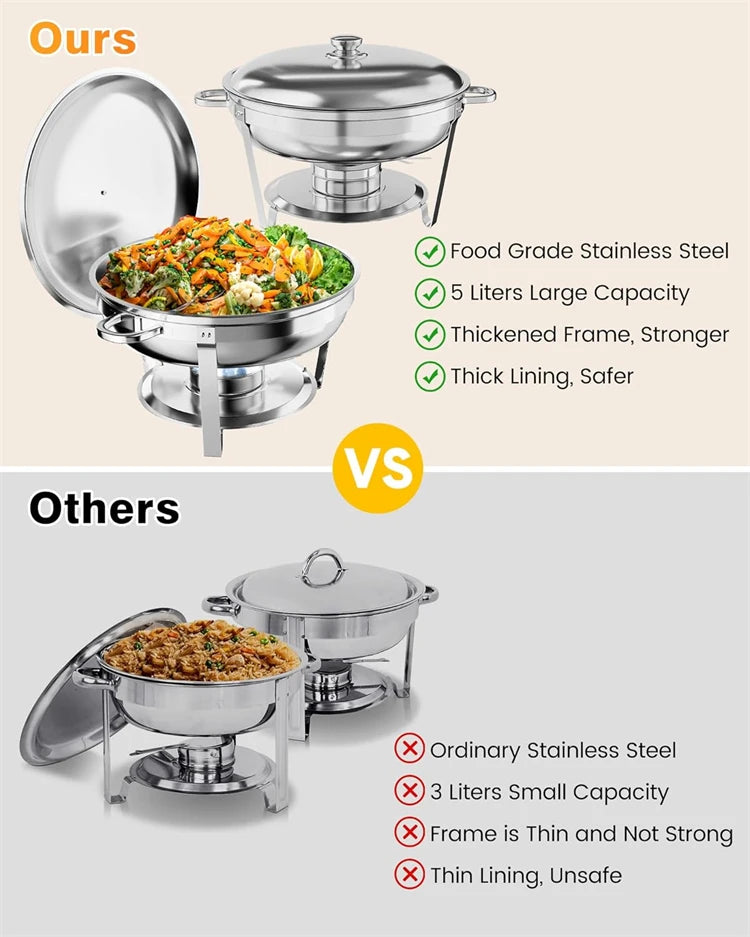 Stainless Steel Round Chafing Dish Buffet Set with Lid – 5QT Food Warmer & Buffet Server – Ideal for Parties, Weddings & Catering