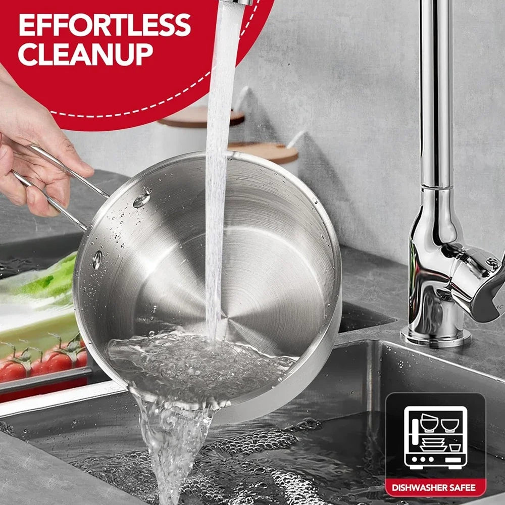 Stainless Steel Saucepan, 16cm/1QT – Induction Compatible with Glass Lid, great for boiling, steaming, and cooking sauces, soups, and small portions.