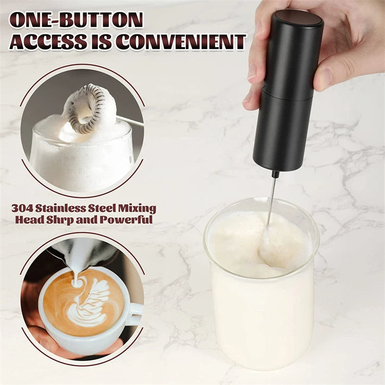 Mini Electric Milk Frother – Portable Handheld Foamer & Drink Mixer – Ideal for Cappuccino, Hot Chocolate & Whisking Eggs – Available in Black and Wood, Black and Silver, Black, Black and Copper & Silver Colours