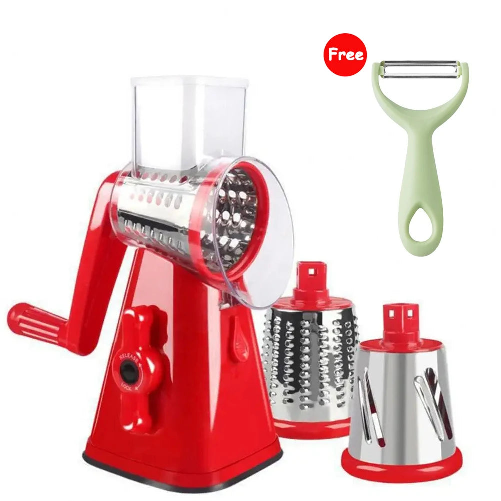 Rotary Cheese Grater with Peeler Red