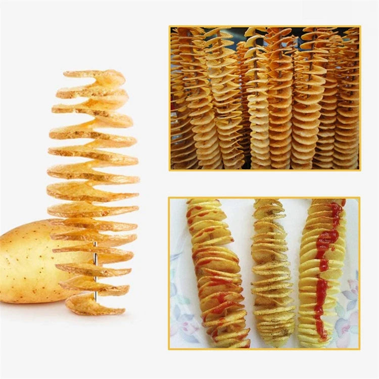 Tornado Spiral Potato Cutter with 4 Skewer Sticks – Stainless Steel Twisted Potato Slicer & Chips Maker – Great for Spiral Fries & Party Snacks