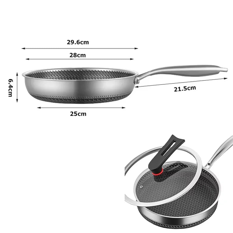 316 Stainless Steel Honeycomb Nonstick Frying Pan – Induction Compatible Skillet & Omelette Pan – Great for Eggs, Steak & Fish – Available With or Without Lid