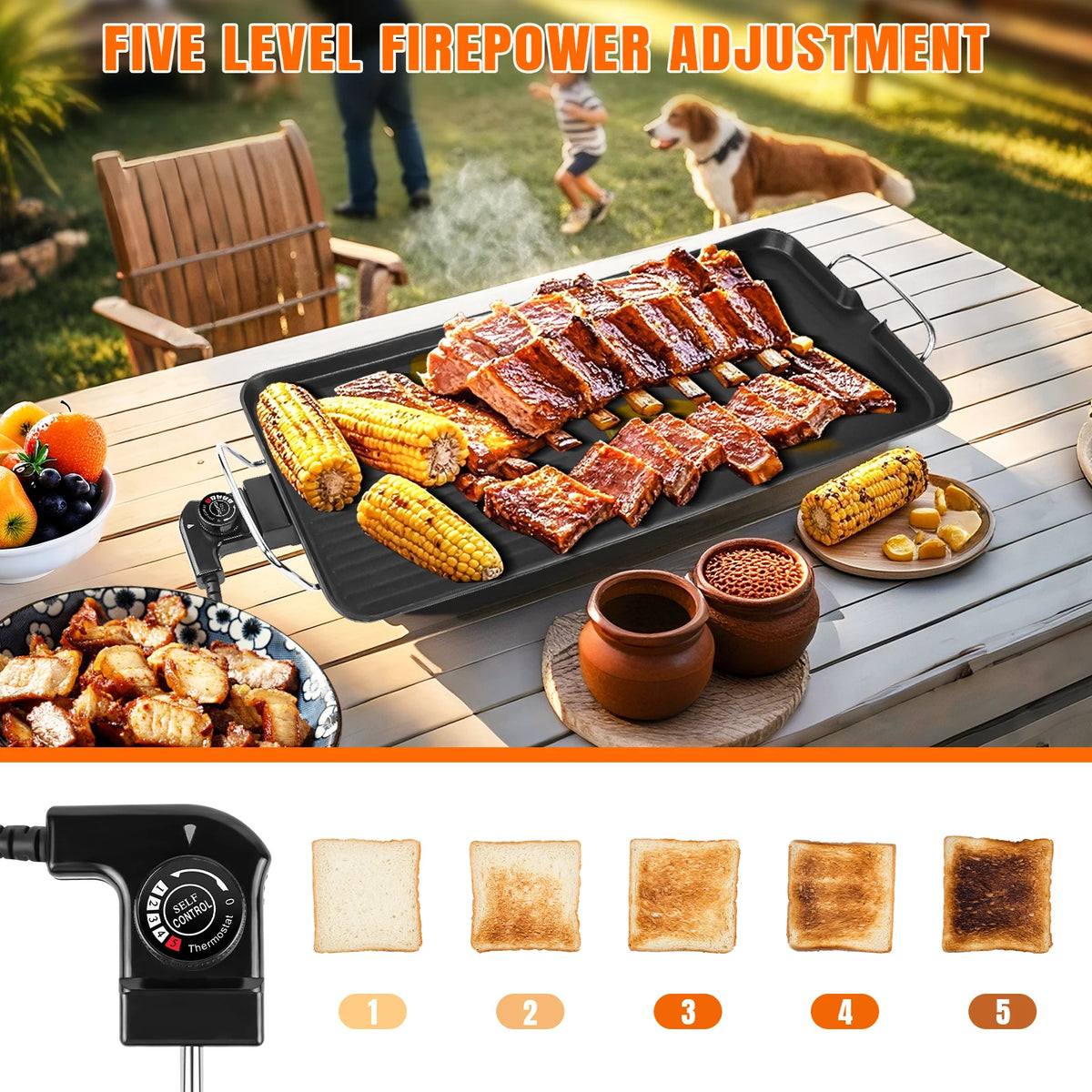 Electric Teppanyaki Grill – 1500W Smokeless Table Top BBQ Griddle with Adjustable Thermostat & Non-Stick Hot Plate – Best for Family Parties & Indoor Grilling – Available in Large & XL