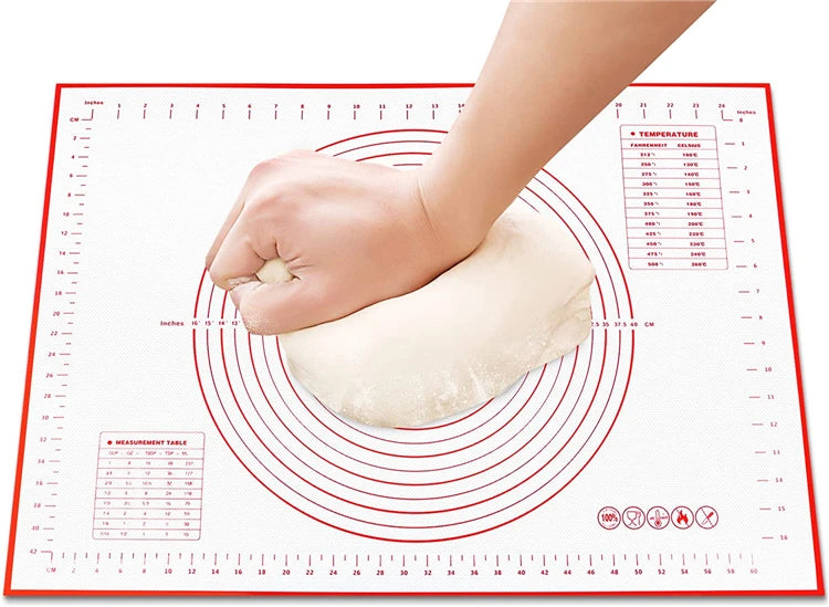 Thick Silicone Baking Mat with Measurements & Raised Edges – Reusable Non-Stick Pastry & Dough Rolling Mat – Great for Kneading, Rolling & Baking – Available in Red & Black Colours