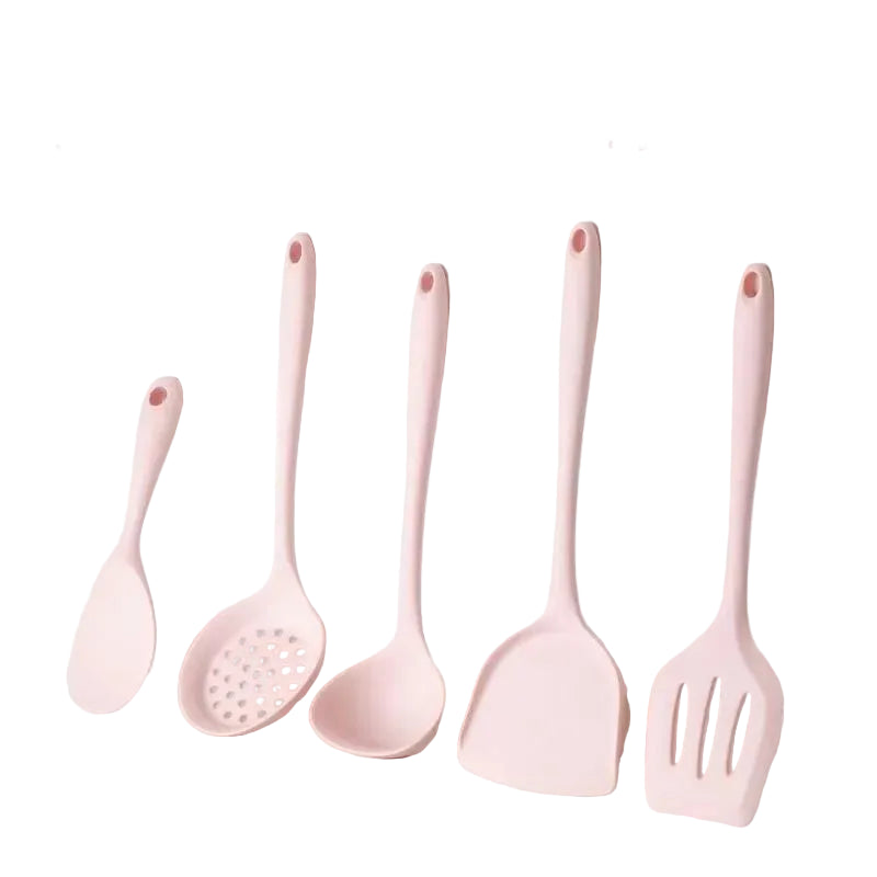 5-Piece Silicone Kitchen Utensil Set – Slotted Turner, Skimmer, Wok Turner, Soup Ladle & Rice Spoon, Non-Scratch, Great for Cooking and Everyday Kitchen Use