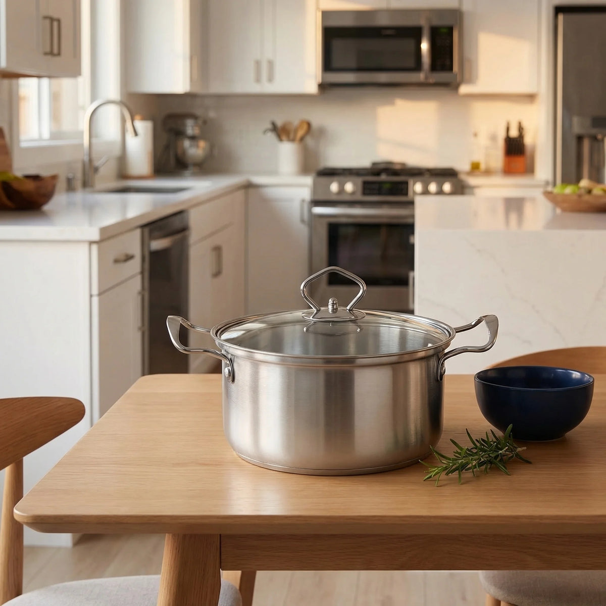 5 Piece Stainless Steel Cookware Set with Glass Lids – Stock Pot, Sauce Pot & Casserole with Silver Handles – Ideal for Induction & Home Cooking