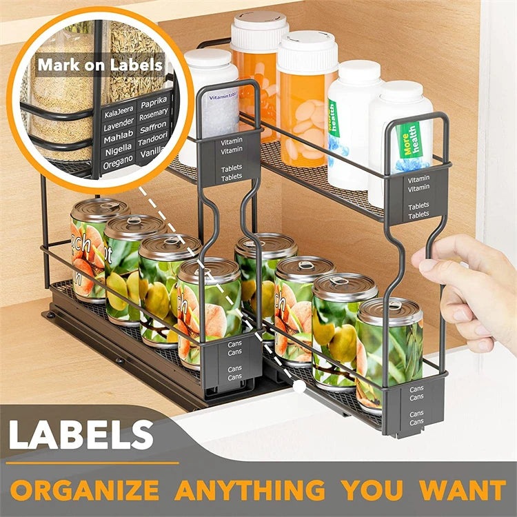 Pull Out Spice Rack Organiser for Cabinets – Slide Out Metal Seasoning Organiser – Perfect for Deep Kitchen Cupboards