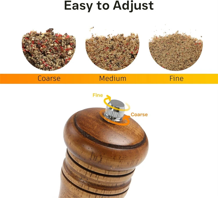 Oak Wood Salt & Pepper Grinder Set with Adjustable Ceramic Grinder – Wooden Pepper Mill & Salt Grinder – Great for the Kitchen & Dining Table – Available in 5 Inch, 8 Inch & 10 Inch