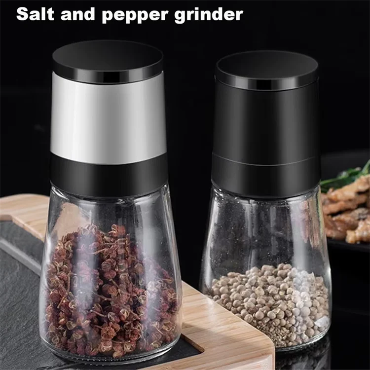 Adjustable Ceramic Salt & Pepper Grinder Set – Manual Glass Pepper Mill & Herb Grinder – Best for Sea Salt, Peppercorns & Dried Herbs