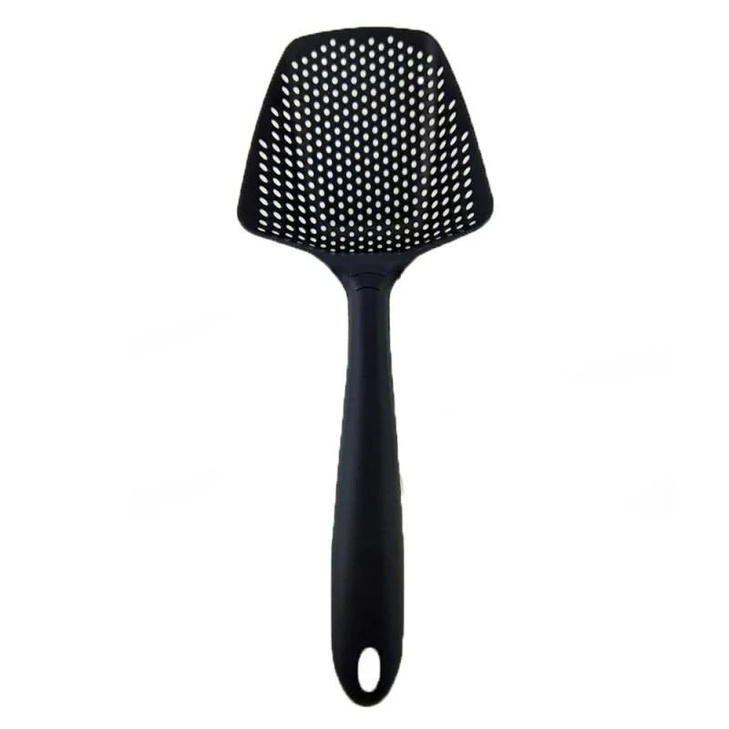 Multi-Purpose Anti-Slip Kitchen Scoop Strainer/Colander – Large Perforated Food Scoop for Draining, Scooping, Filtering Soup, Pasta & Vegetables, with Hanging Hole for Easy Storage, Available in Black, Yellow & Red
