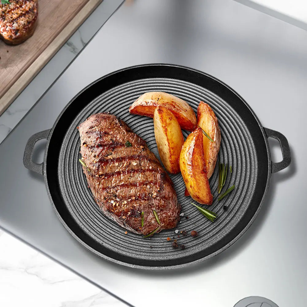Round 34cm Iron Grill Pan Nonstick Pan With Handles Griddle For Gas Stove Home Outdoor Travel