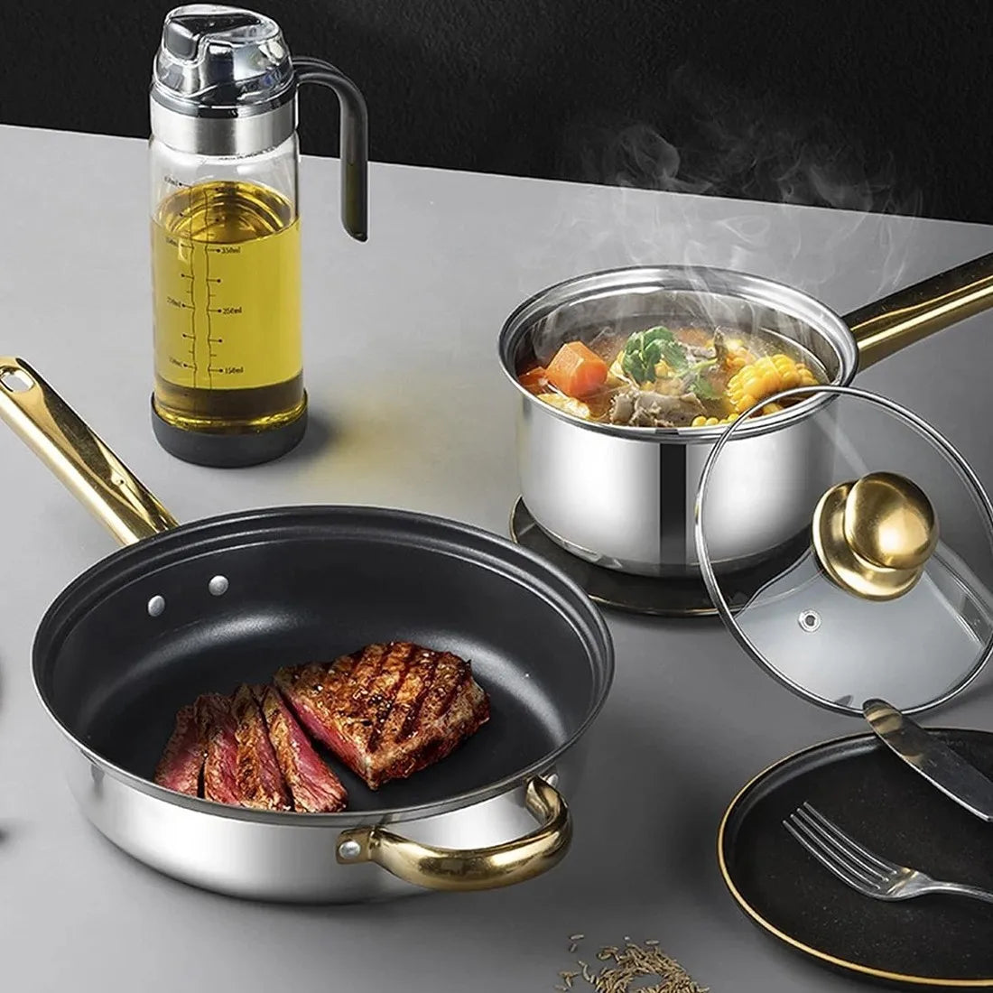19 Piece Stainless Steel Cookware Set – 6 Pots with Lids, 6 Spatulas & Anti-Scald Clip – Best for Induction, Gas & Everyday Family Cooking