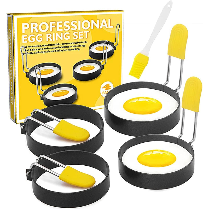 Stainless Steel Non-Stick Egg Rings – Round Egg Cooker Moulds for Frying – Best for Fried Eggs, Egg Muffins & Pancakes – Available in 2 Pieces & 4 Pieces
