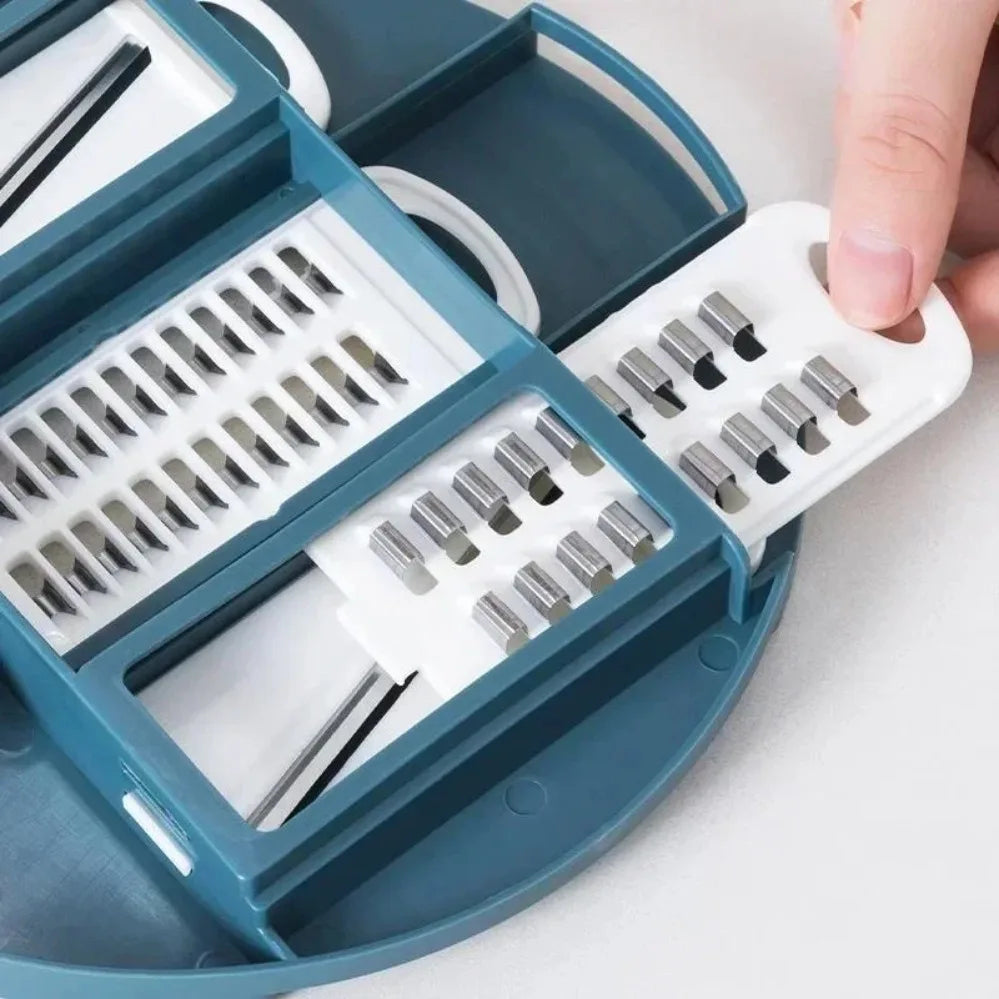 Multi-Function Vegetable Slicer with Drain Basket – Potato, Carrot & Cheese Cutter – Perfect for Slicing, Shredding & Rinsing Veg
