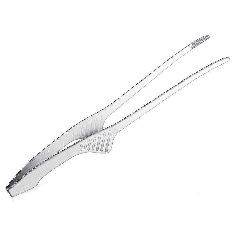 Stainless Steel Self-Standing Grill Tongs – Non-Slip Korean & Japanese Style BBQ Tongs – Perfect for Grilling, Turning Meat & Serving