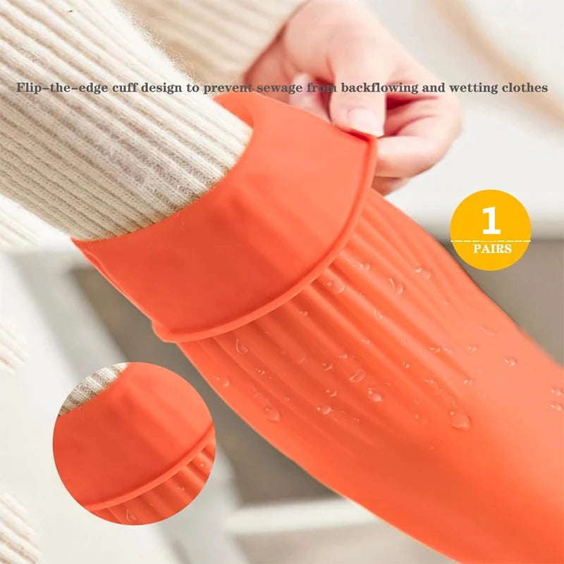 Extra Long Rubber Kitchen Cleaning Gloves – Reusable Non-Slip Natural Latex Washing Up Gloves – Perfect for Dishes, Cleaning & Household Chores