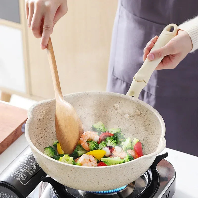 Beige Maifan Stone Non-Stick Wok – Aluminium Stir-Fry Pan with Soft-Touch Handle & 3-Layer Base – Perfect for Healthy Low-Oil Cooking – Available in 20cm, 24cm, 26cm & 28cm