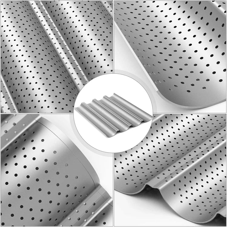 Non-Stick Perforated Carbon Steel Baguette Pan – French Bread Baking Tray – Perfect for Crusty Baguettes & Homemade Loaves – Available in 2 & 4 Loaves