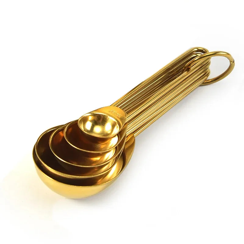 Golden Stainless Steel Measuring Cups & Spoons Set – Stackable Kitchen Tools for Baking, Coffee & Cooking, Available as 4 Cups, 5 Spoons or 9-Piece Set