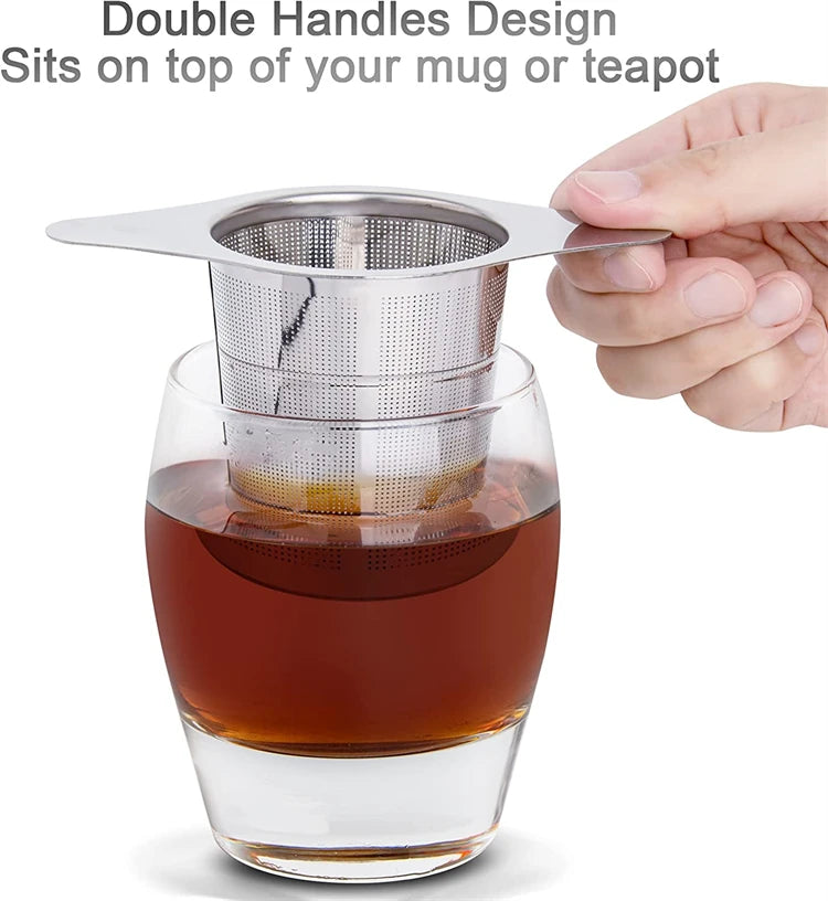 Large Stainless Steel Tea Infuser with Double Handles – Fine Mesh Loose Leaf Tea Strainer & Steeper – Great for Mugs, Cups & Teapots – Available With or Without Lid