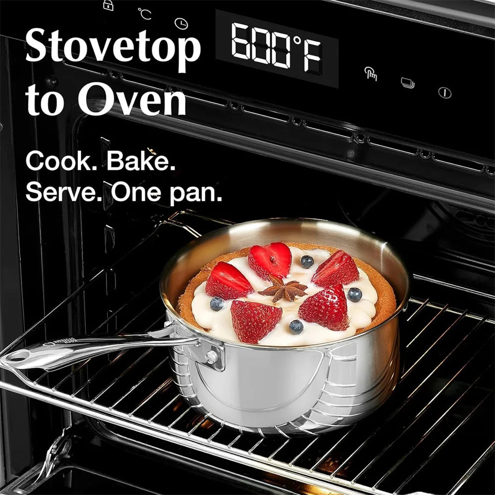 6 Piece Tri-Ply Stainless Steel Saucepan Set with Glass Lids – 14cm, 18cm & 20cm Milk Pan & Saucepans – Great for Sauces, Soups & Induction Hobs