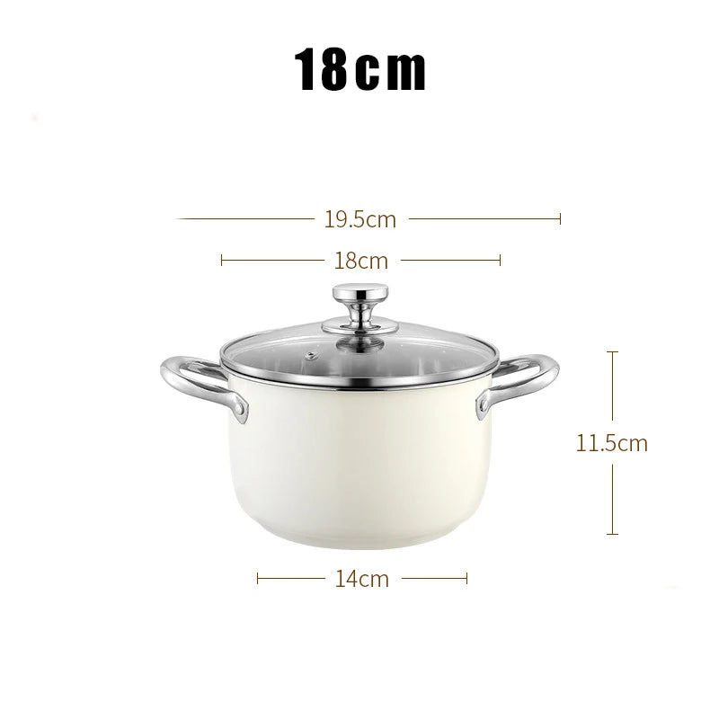 304 Stainless Steel Non-Stick Soup/Stock Pot with Glass Lid – Ideal for Heating Milk, Soups, Stews, Curries, Simmering, Sautéing & One-Pot Meals – Induction, Gas & Electric Compatible – Available in 18cm, 20cm, 22cm & 24cm (Milky White)