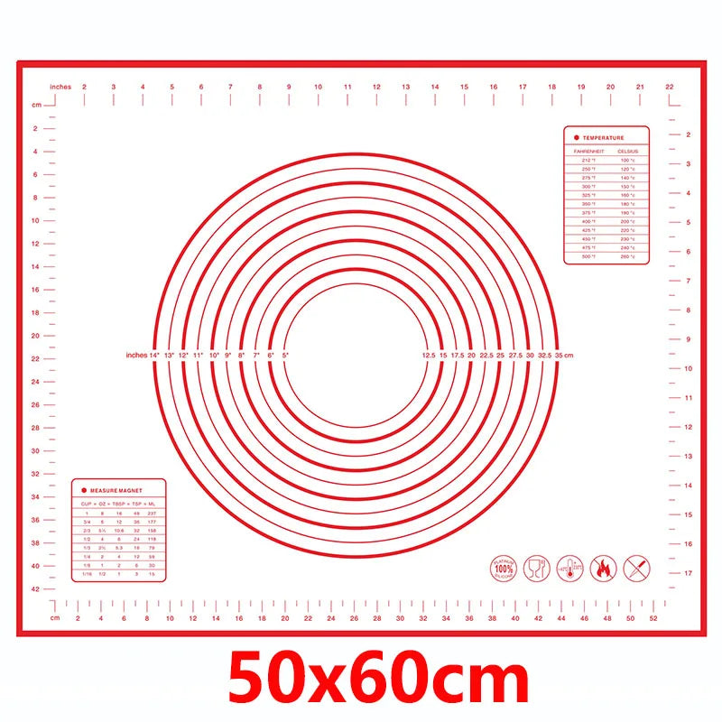 Thick Silicone Baking Mat with Measurements & Raised Edges – Reusable Non-Stick Pastry & Dough Rolling Mat – Great for Kneading, Rolling & Baking – Available in Red & Black Colours