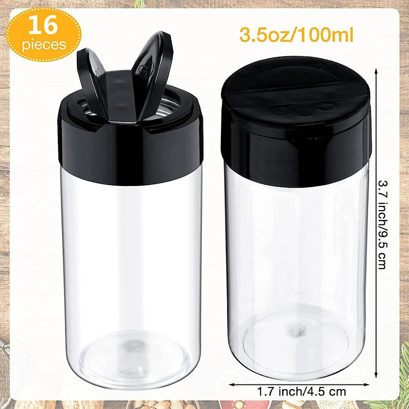 Clear Plastic Spice Jars with Shaker Lids – Seasoning Containers for Spice Powders & Herbs – Ideal for Organising Kitchen Cupboards – Available in 6 Pieces, 9 Pieces, 12 Pieces & 15 Pieces