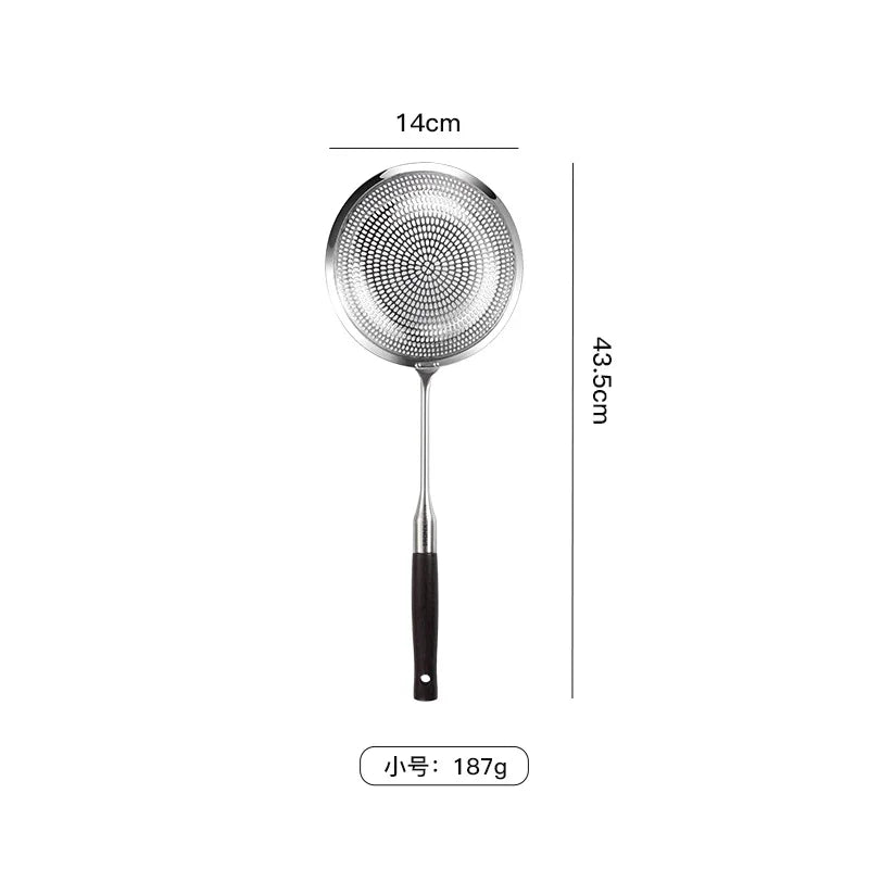 304 Stainless Steel Fine Mesh Kitchen Skimmer Strainer with Non-Slip Anti-Scald Wooden Handle, Great for Deep Frying, Noodles, Dumplings, Pasta & Vegetables, Oil Filtering & Draining, Available in 14cm, 16cm & 19cm Sizes 14cm