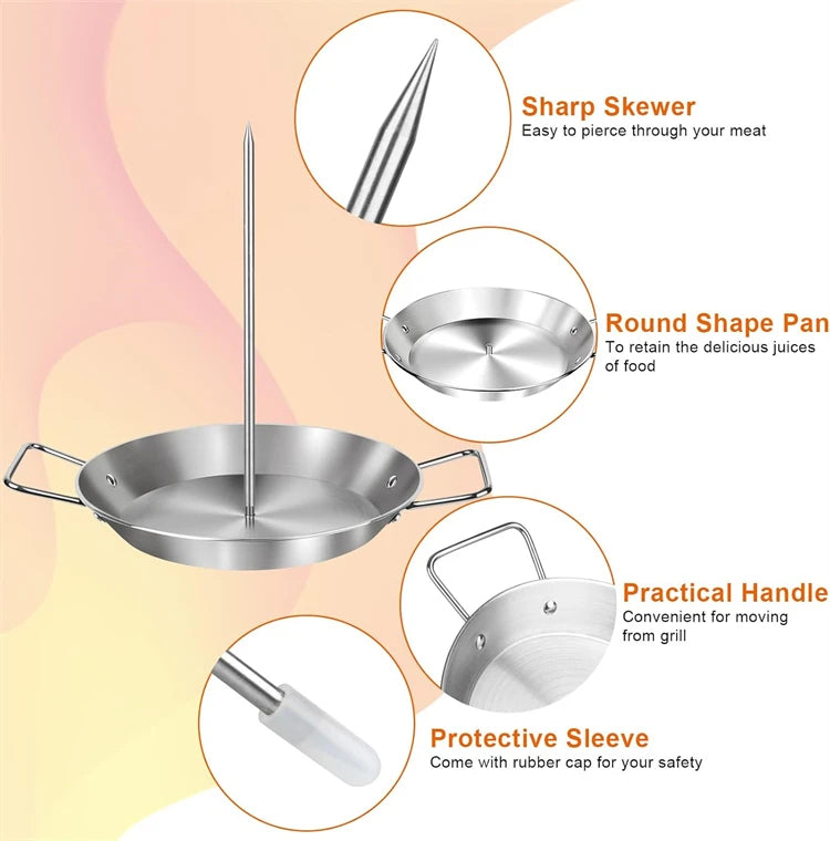Stainless Steel Vertical Al Pastor Skewer with Base Plate – Brazilian Style Vertical Spit Stand – Perfect for Shawarma, Tacos & Outdoor BBQ Grills – Available in 4 Pieces, 6 Pieces & 8 Pieces