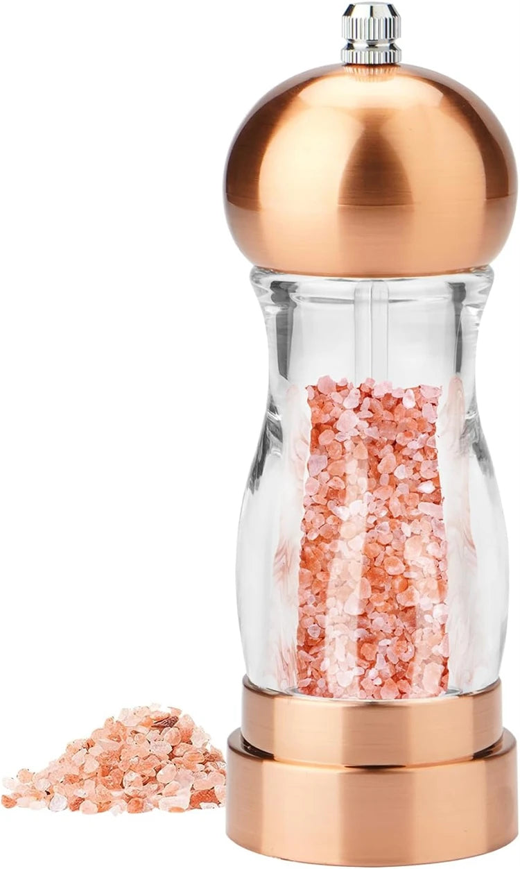 6 Inch Acrylic Salt & Pepper Mill – Manual Salt & Pepper Grinder with Adjustable Ceramic Coarseness – Refillable Peppercorn Grinder – Great for Sea Salt & Peppercorns for the Kitchen & Dining Table