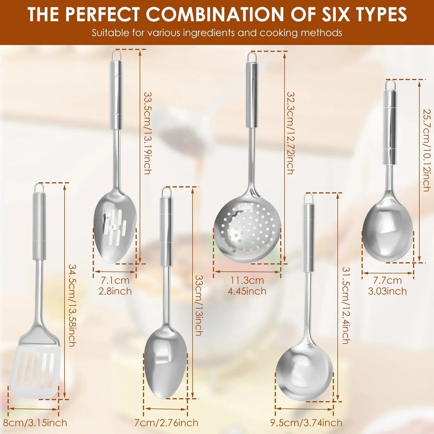 6-Piece Stainless Steel Cooking Utensils Set, Heat Resistant and Versatile C for Chef