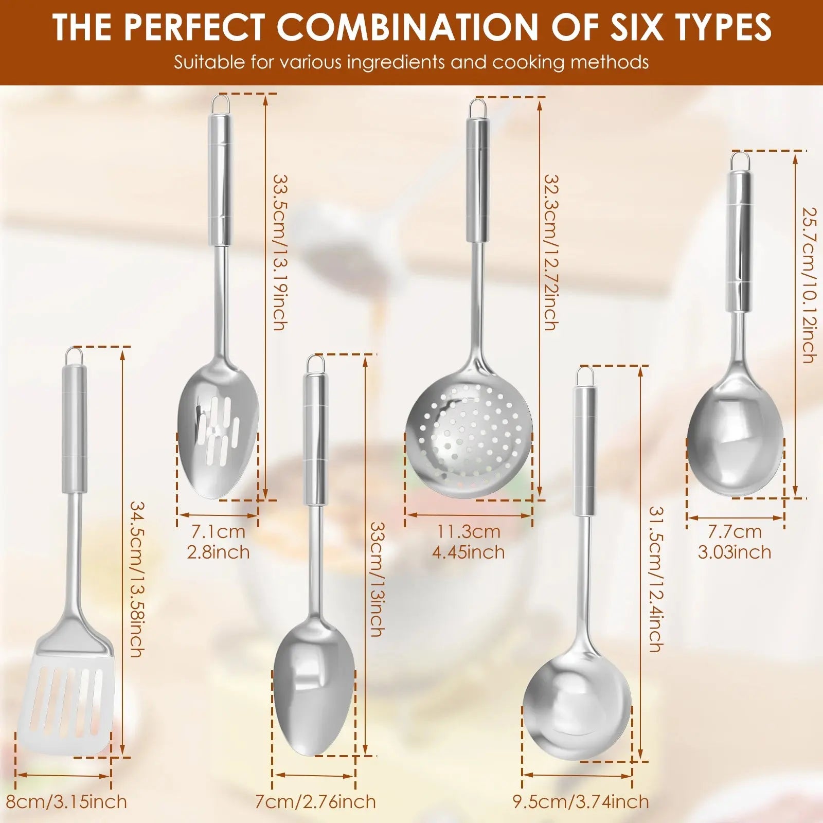 6-Piece Stainless Steel Cooking Utensils Set, Heat Resistant and Versatile C for Chef