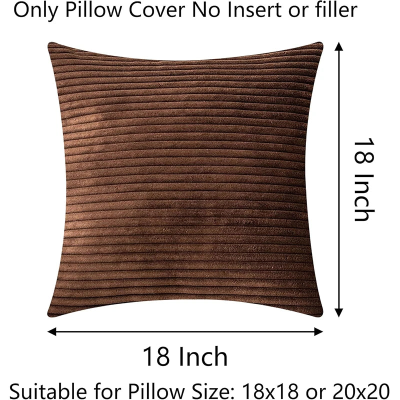 2 Piece Corduroy Striped Throw Pillow Cases 45x45cm – Soft Plush Decorative Cushion Covers – Great for Sofas, Beds & Living Rooms