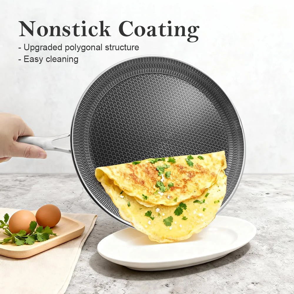 304 Stainless Steel Honeycomb Nonstick Crepe Pan – Flat Skillet, Tawa & Dosa Pan – Ideal for Crepes, Pancakes, Tortillas & Omelettes – Available in 26cm & 28cm