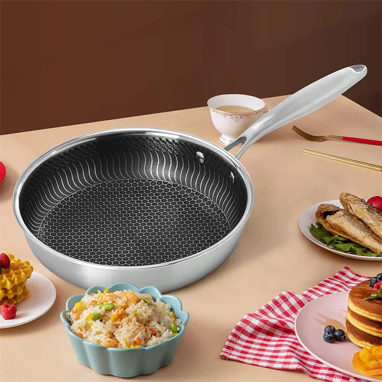 316 Stainless Steel Honeycomb Nonstick Frying Pan – Induction Compatible Skillet & Omelette Pan – Great for Eggs, Steak & Fish – Available With or Without Lid